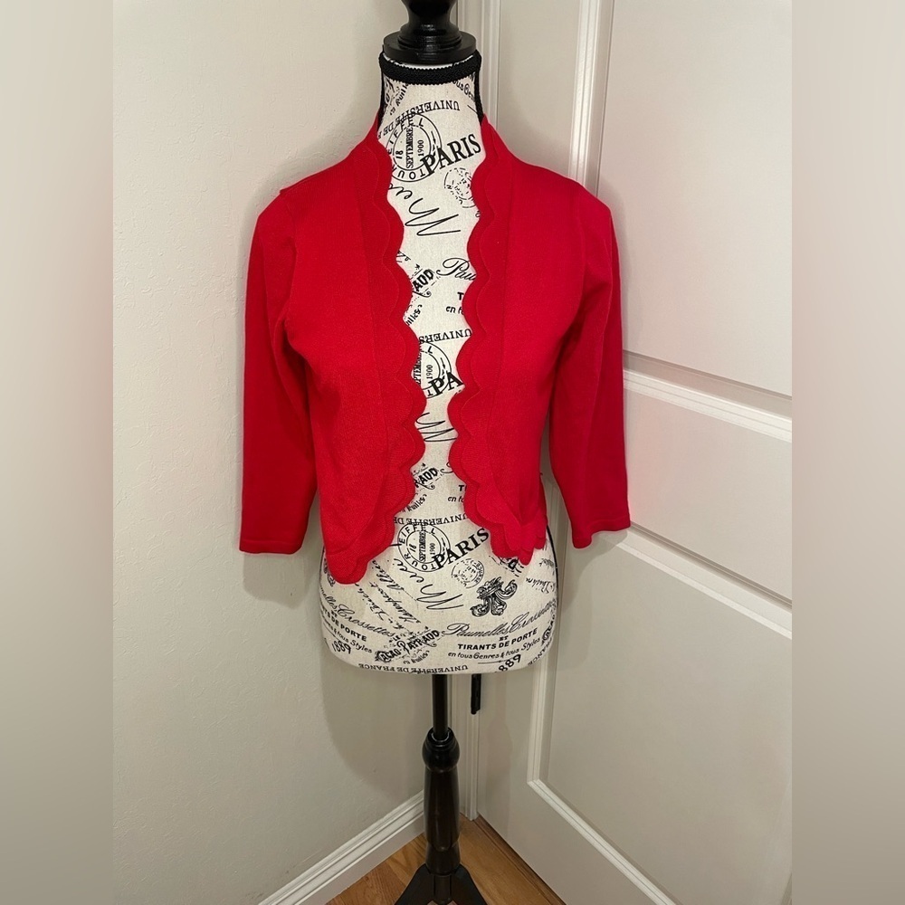 Nina Leonard Shrug/Cropped Cardigan Size Small Red